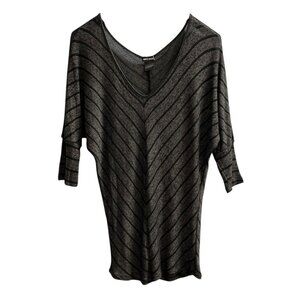 Vintage Wet Seal‎ Y2K Sweater Womens M Black Gray Striped Open Thin Knit V Neck